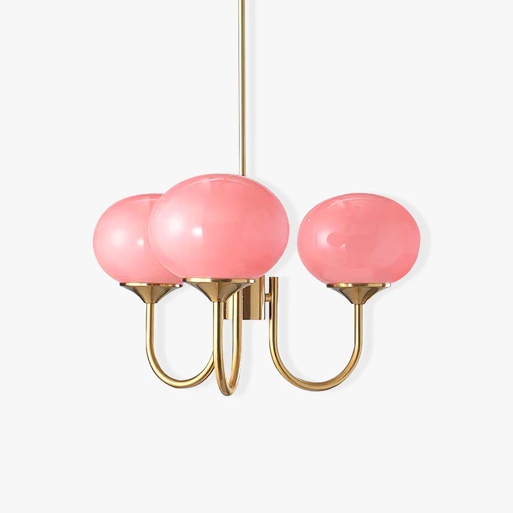 Retro Pink Glass Pendant Ceiling Lamp In Gold Finish, 3 Or 5-Light Fixture For Living Room | Temsk