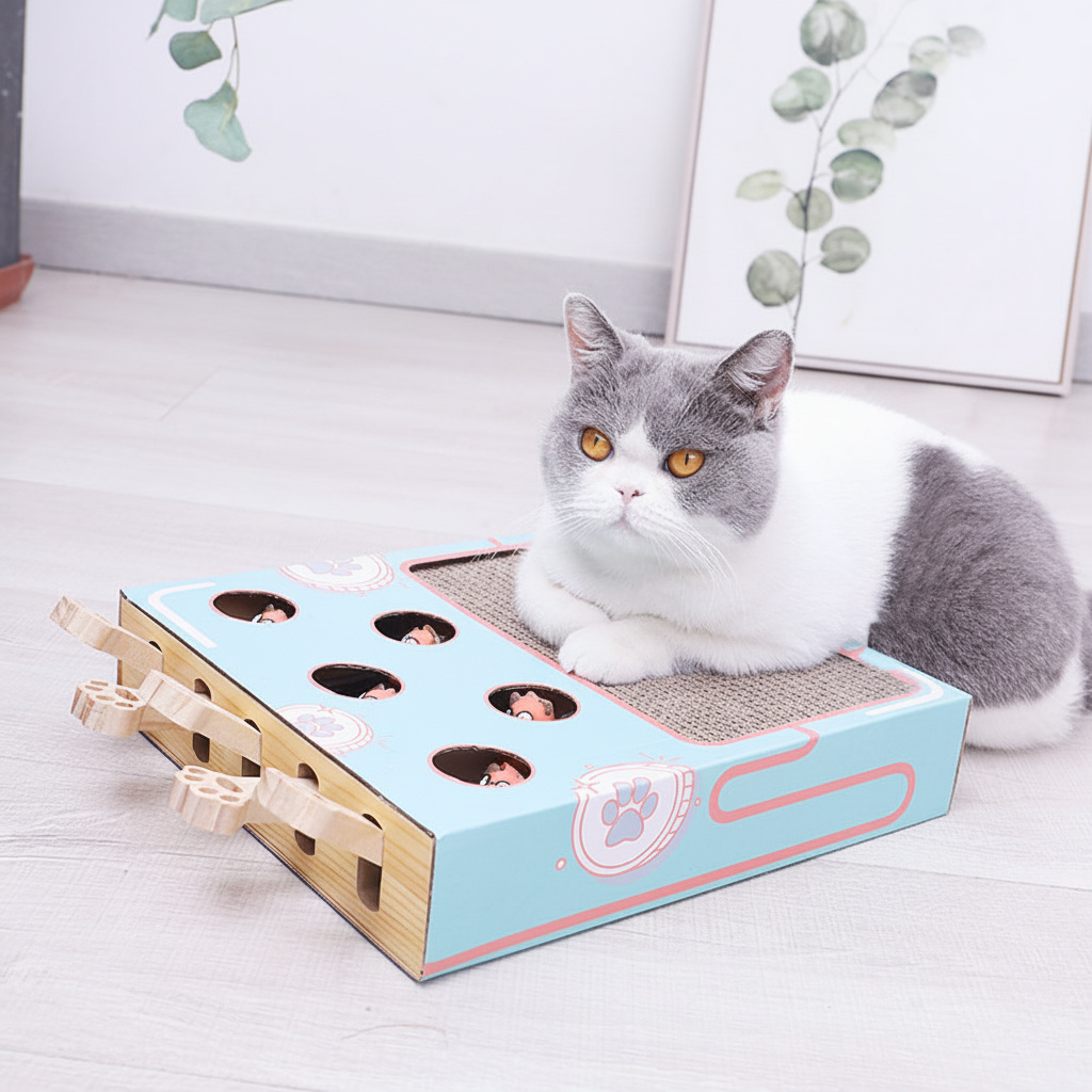 Puzzle Box Cat Scratcher With Interactive Toy And Scratching Board | Temsk