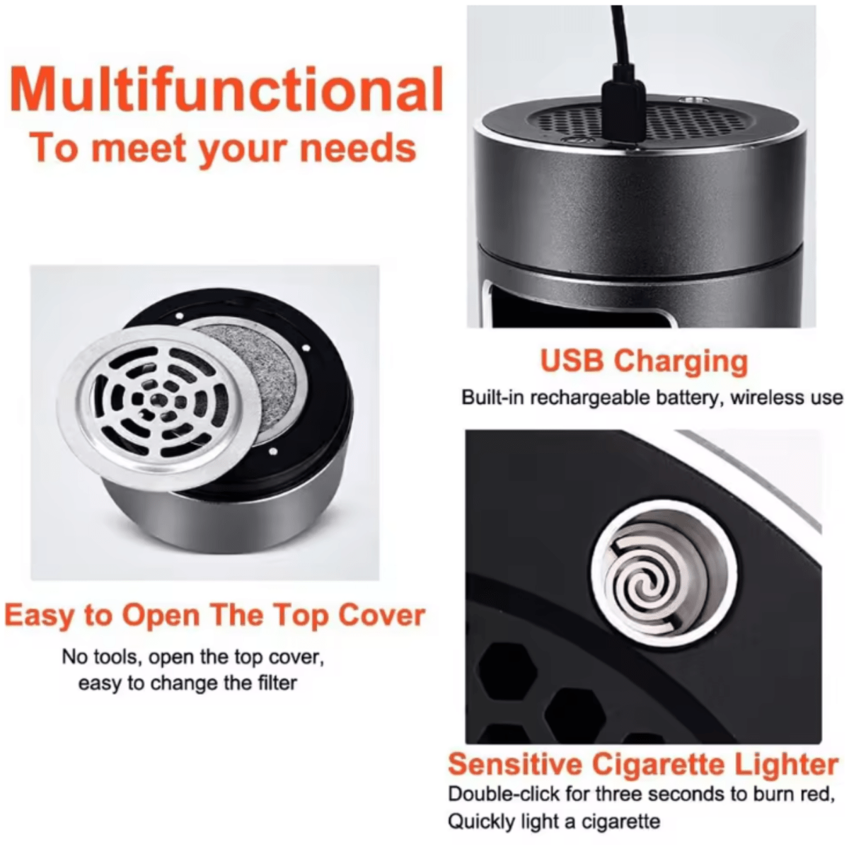 AeroPure Portable Smokeless Ashtray With HEPA Filter And USB Battery | Temsk
