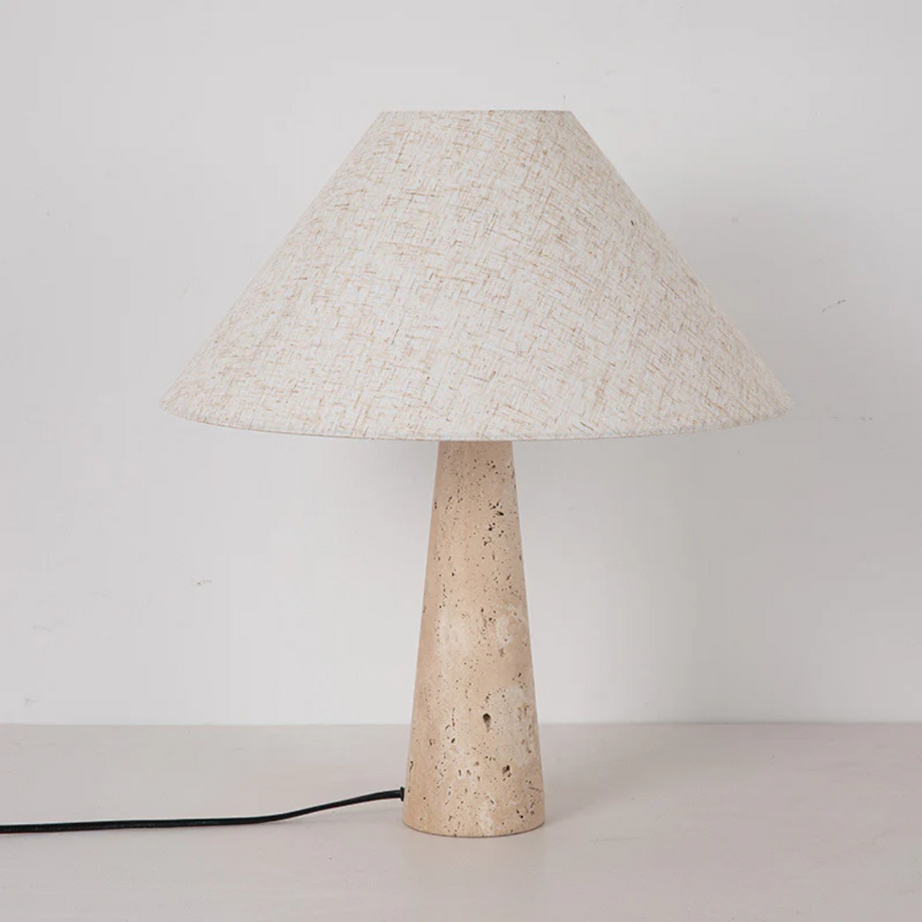 Aurelia Travertine Table Lamp With Soft Fabric Shade | Temsk