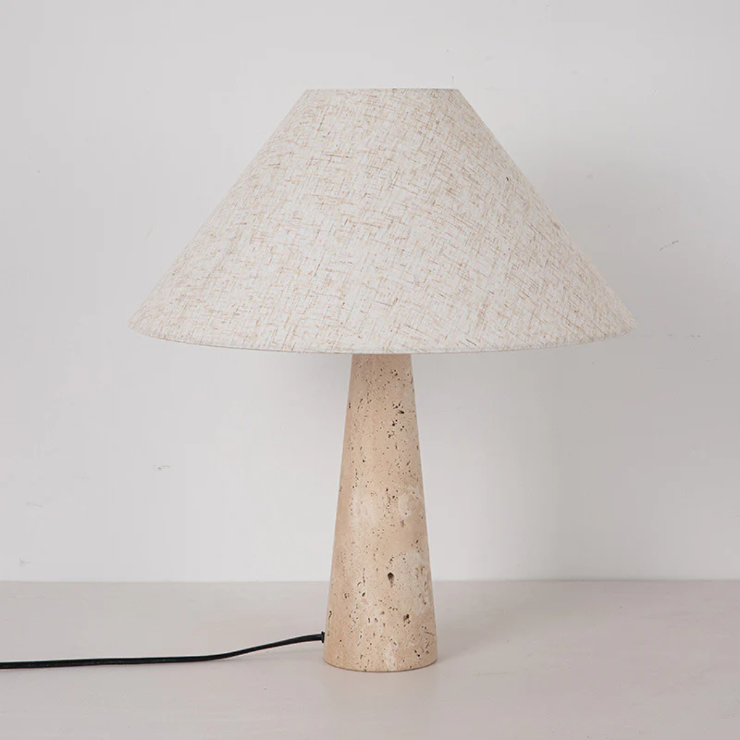 Aurelia Travertine Table Lamp With Soft Fabric Shade | Temsk