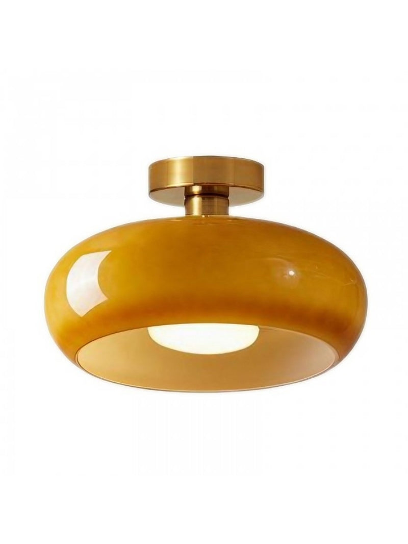 Bauhaus Glass Disk Ceiling Light In Brass Or Chrome Finish, Orange-Yellow Or White Glass | Temsk