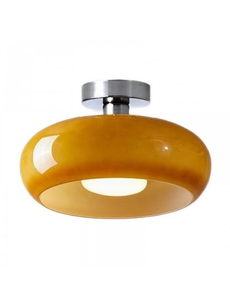 Bauhaus Glass Disk Ceiling Light In Brass Or Chrome Finish, Orange-Yellow Or White Glass | Temsk