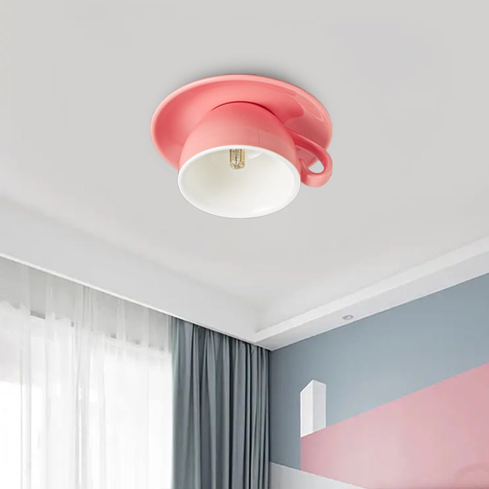 Coffee Cup Ceramic Ceiling Light With LED In Blue Pink For Bedroom And Living Room | Temsk