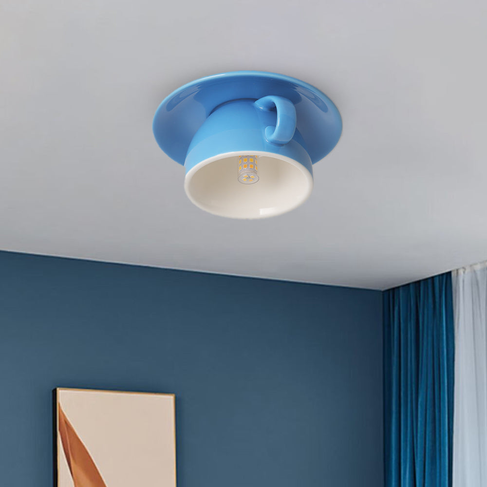 Coffee Cup Ceramic Ceiling Light With LED In Blue Pink For Bedroom And Living Room | Temsk