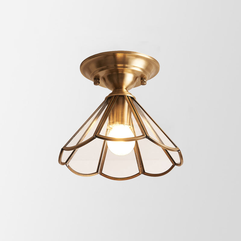 Brass Semi Flush Ceiling Light With Scalloped Shade Colonial Style Hall And Living Room | Temsk