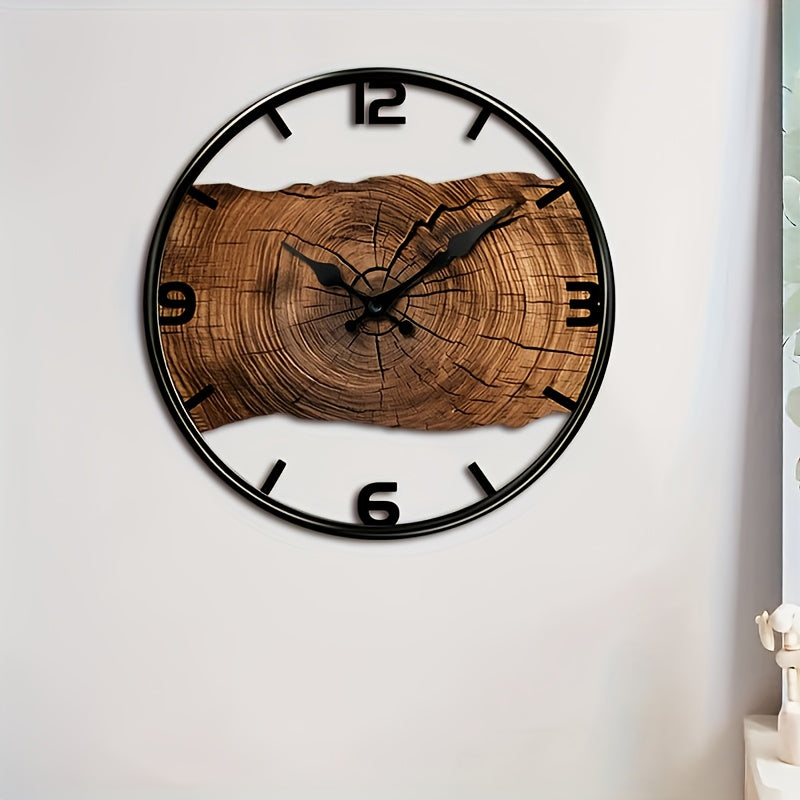 Rustikale Wand-Uhr mit Baumstamm-Muster und natürlicher Holzoberfläche | Temsk