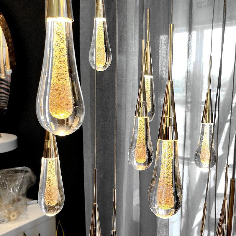 Auric Golden Droplet Pendant Lights with Crystal Finish | Temsk