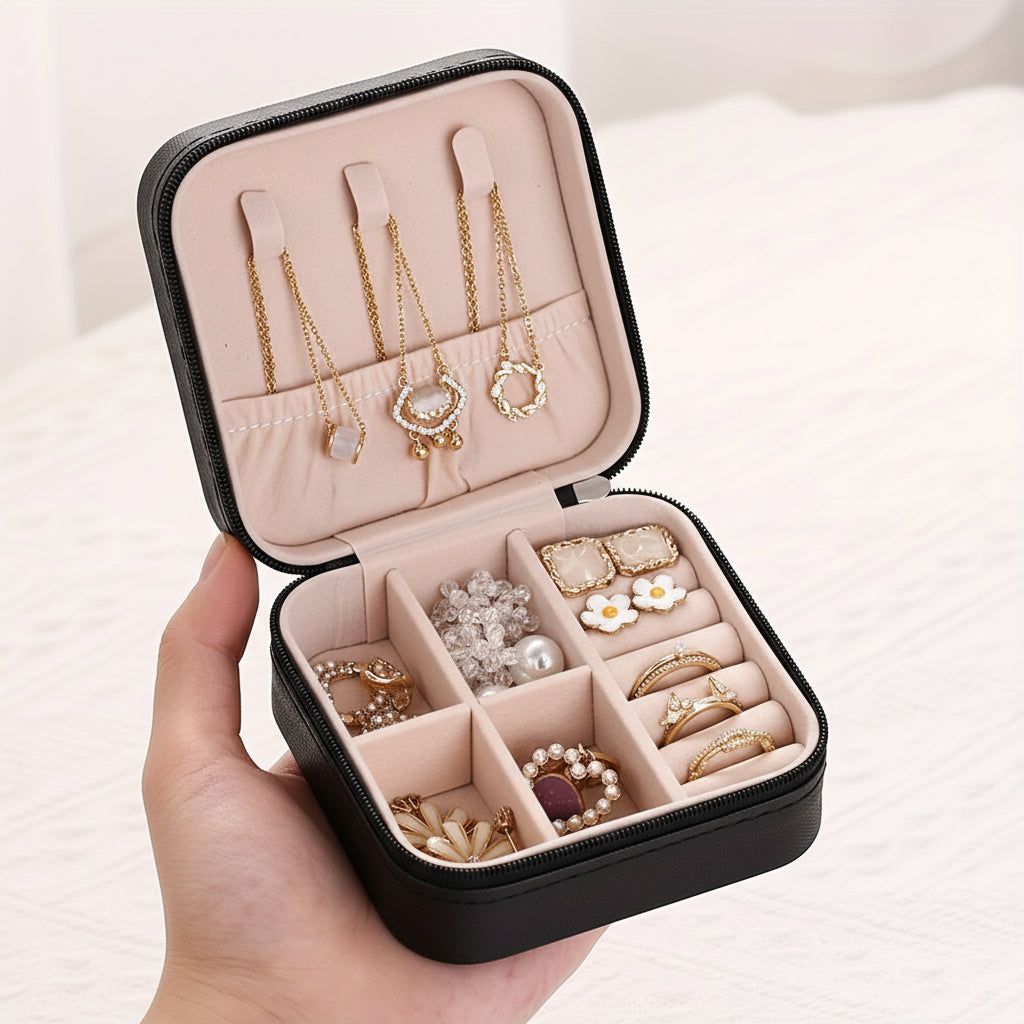 Travel Jewelry Box Organizer Case With Zipper For On The Go Storage | Temsk