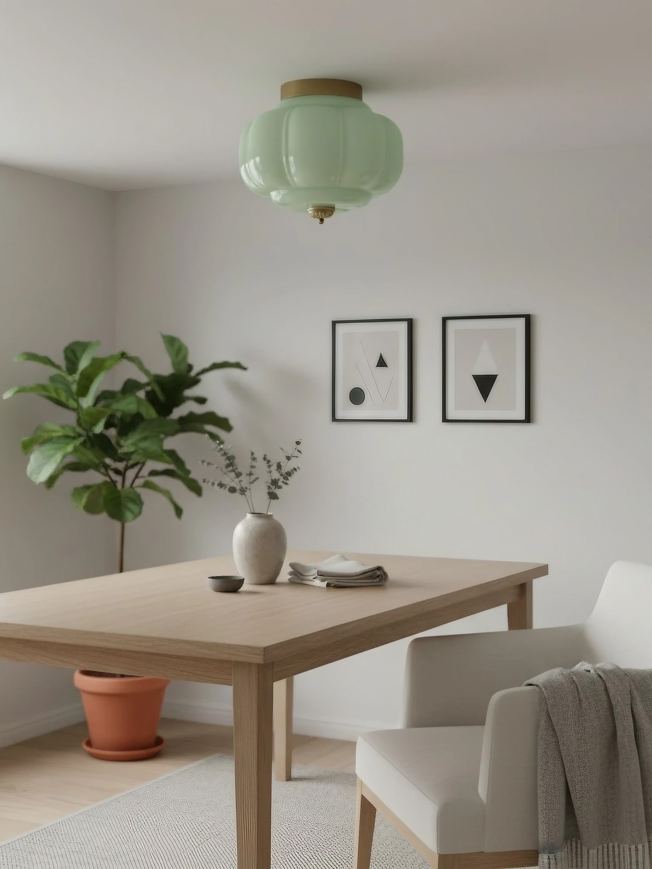 Milk Glass Ceiling Light With Glass Shade, Modern Flush Mount, Scandinavian Style | Temsk