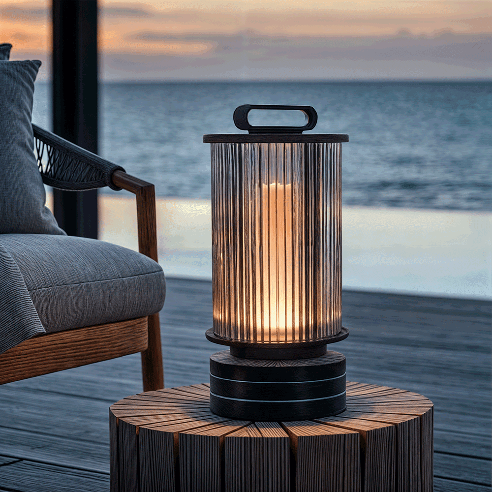 Solmere Ribbed Glass Outdoor Lantern Lamp Waterproof Garden Light | Temsk