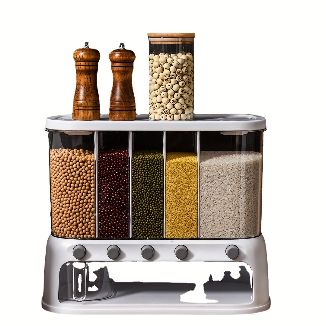 Airtight Five-Compartment Grain Storage Bin For Pantry Organization | Temsk