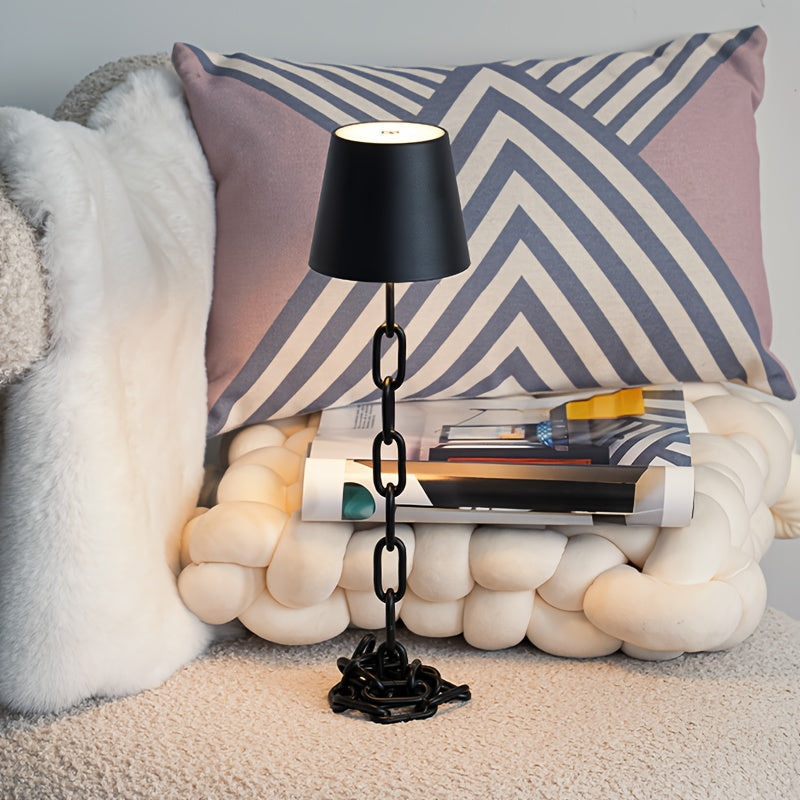 Industrial Chain-Link Desk Lamp With Rechargeable LED Light | Temsk