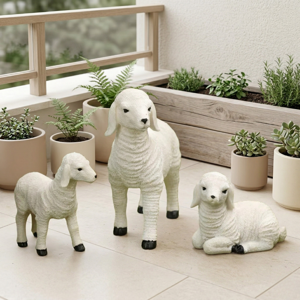 Whimsical Mini Lamb Garden Figurine For Flower Pot Decor | Temsk