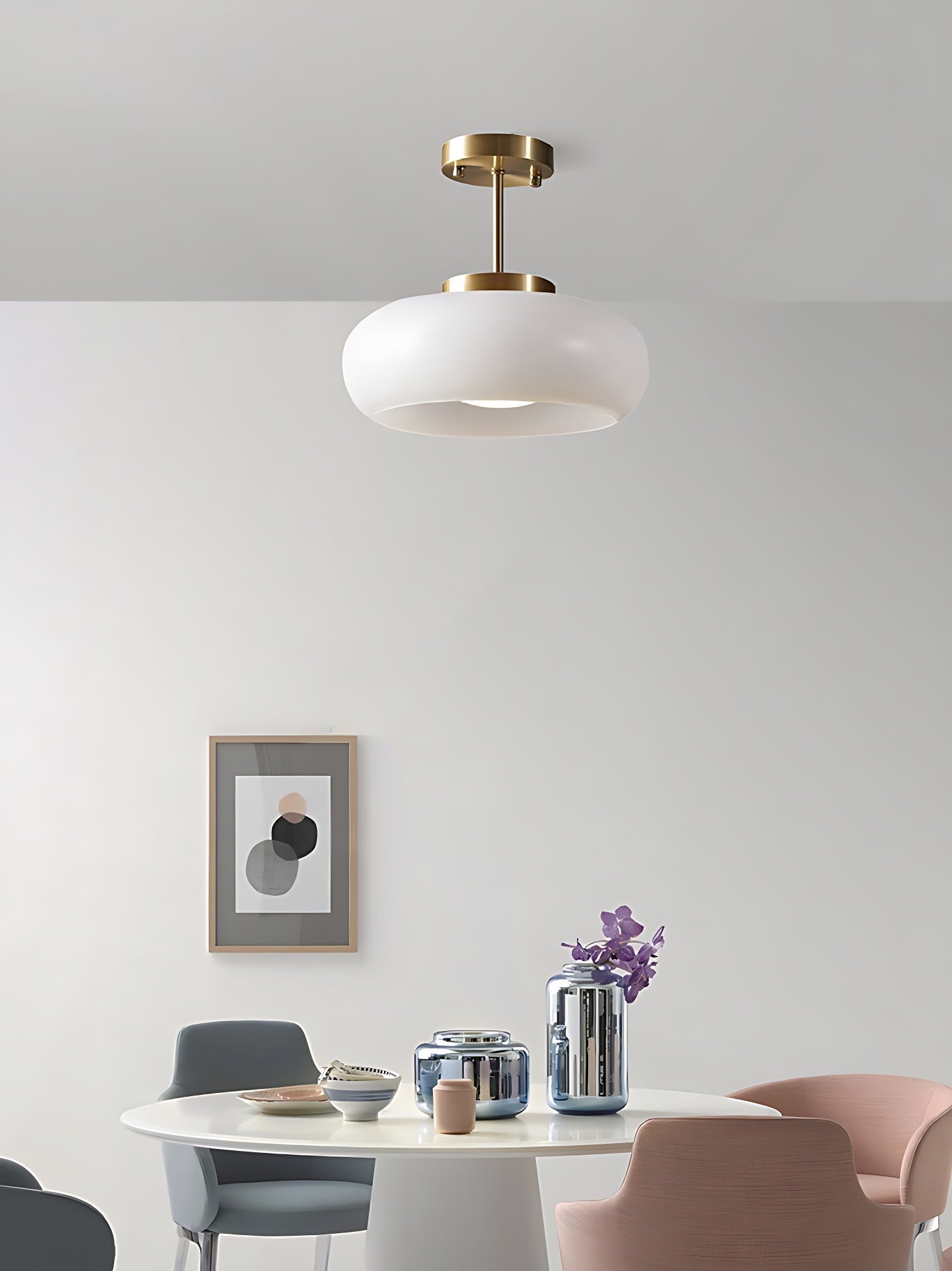 Bauhaus Glass Disk Ceiling Light In Brass Or Chrome Finish, Orange-Yellow Or White Glass | Temsk