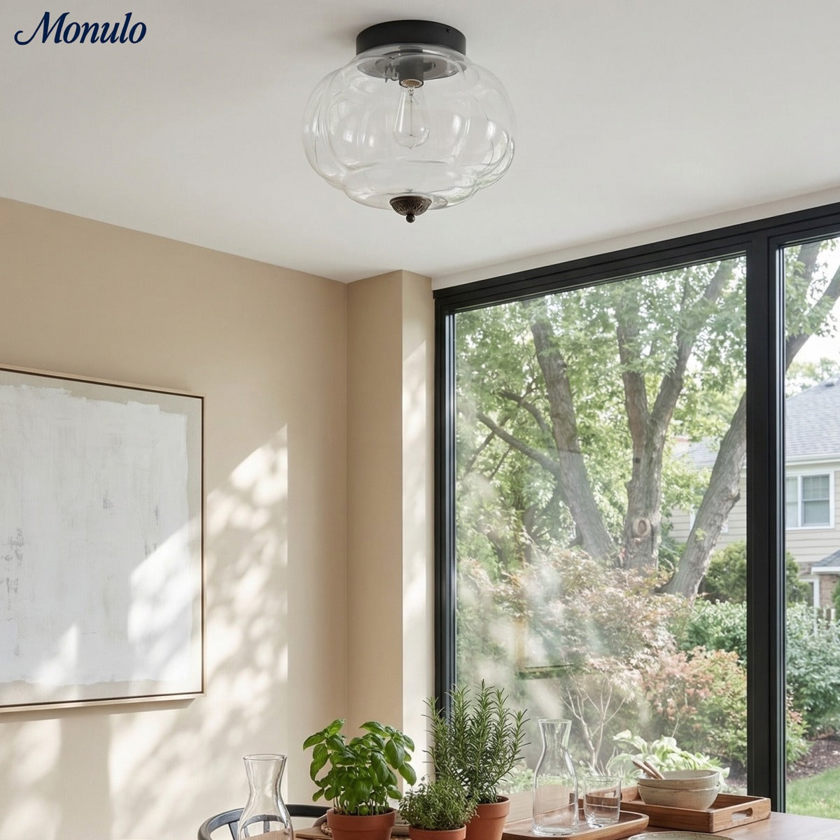 Milk Glass Ceiling Light With Glass Shade, Modern Flush Mount, Scandinavian Style | Temsk