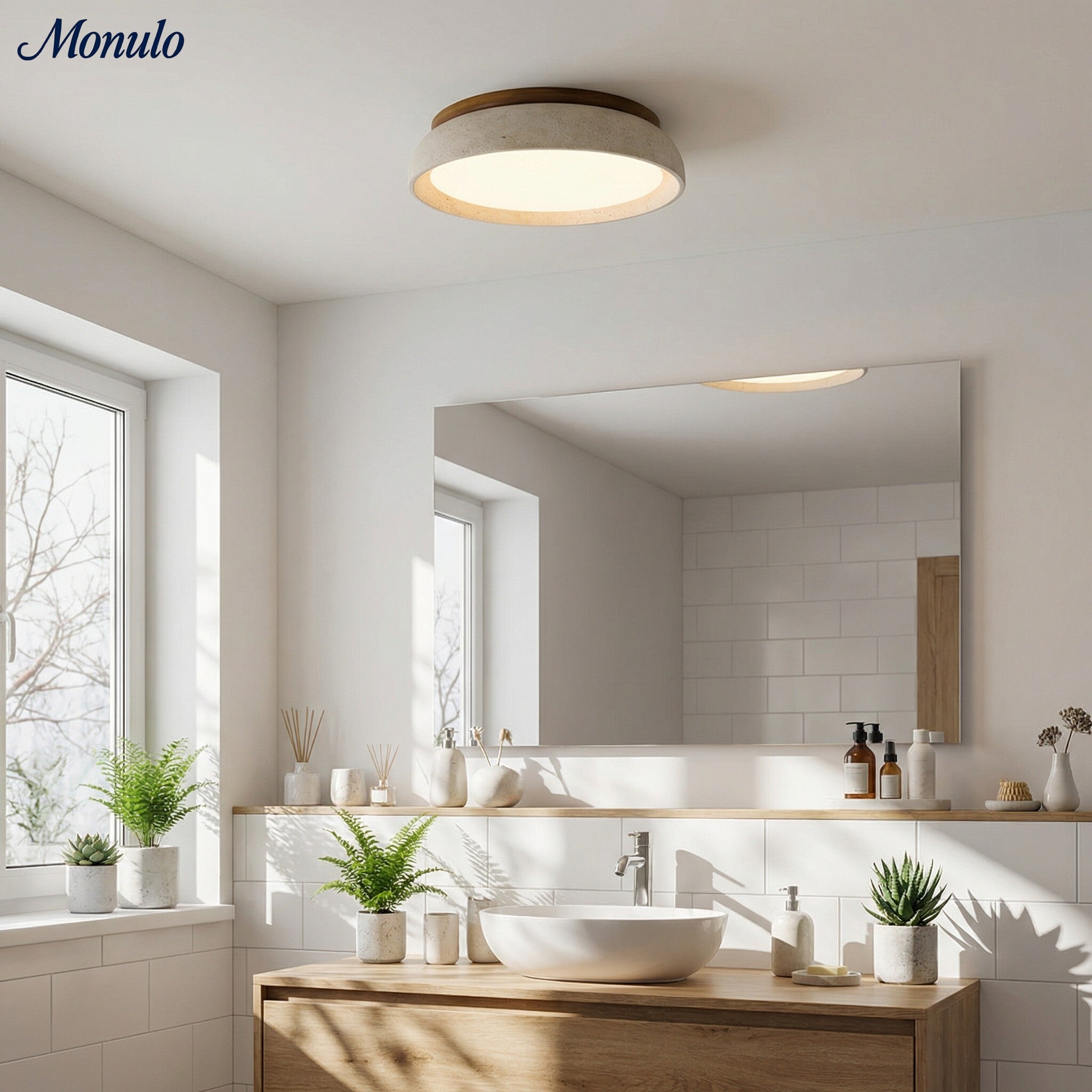 Beige Travertine Ceiling Lamp Sculpture, Natural Stone, Scandinavian Warm Glow, 30cm 43cm | Temsk