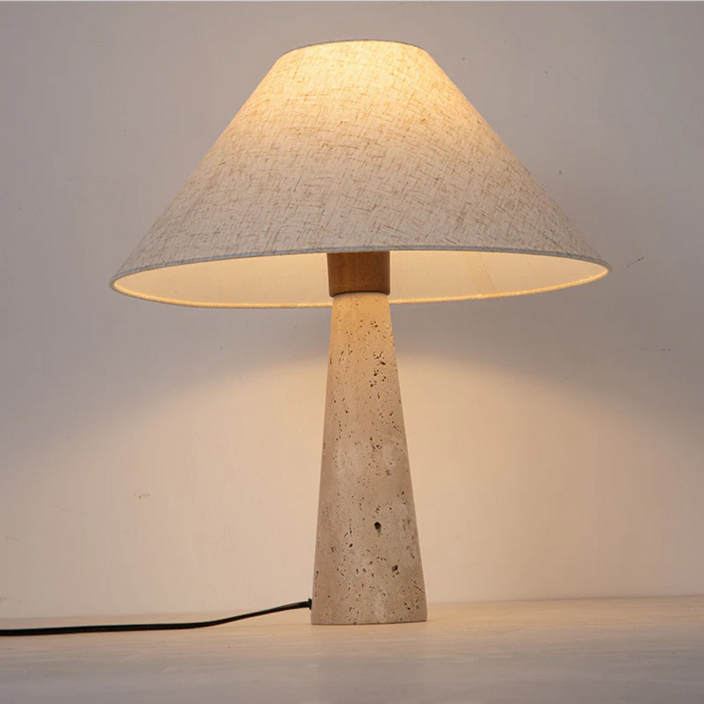 Aurelia Travertine Table Lamp With Soft Fabric Shade | Temsk