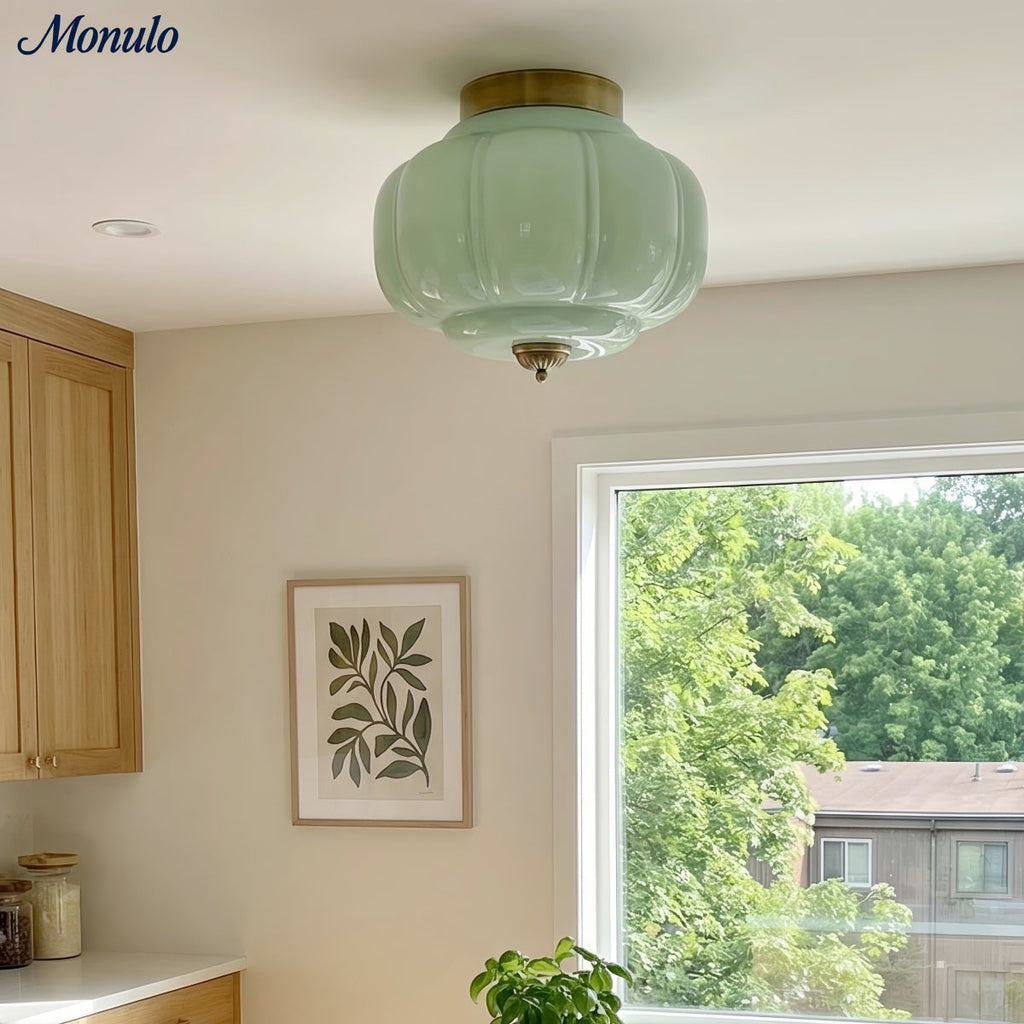 Milk Glass Ceiling Light With Glass Shade, Modern Flush Mount, Scandinavian Style | Temsk