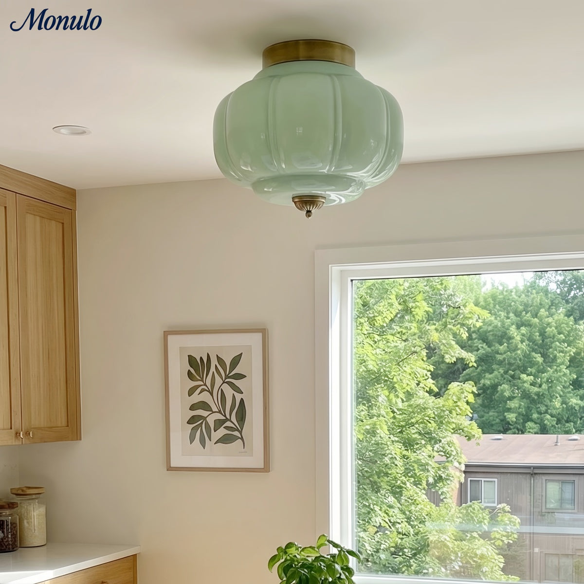 Milk Glass Ceiling Light With Glass Shade, Modern Flush Mount, Scandinavian Style | Temsk