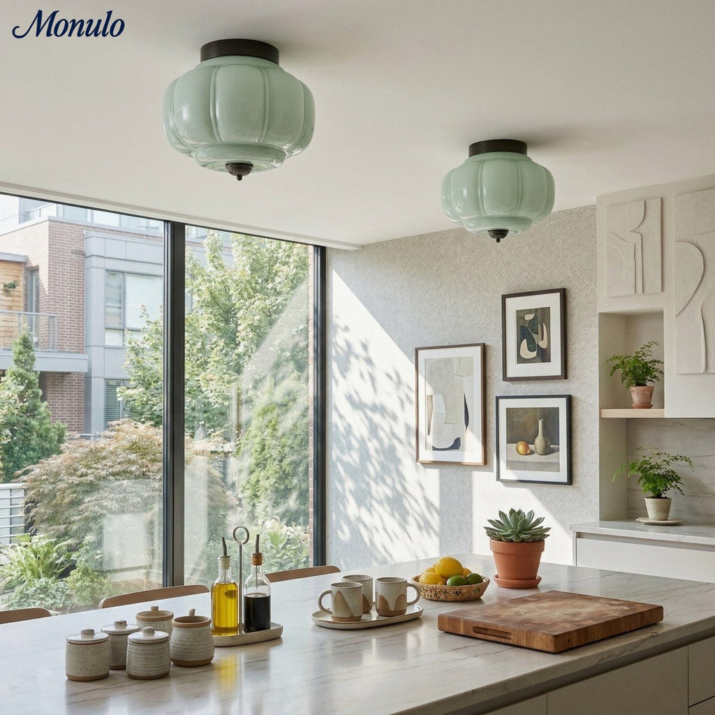 Milk Glass Ceiling Light With Glass Shade, Modern Flush Mount, Scandinavian Style | Temsk