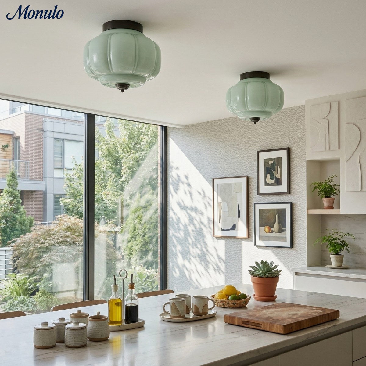 Milk Glass Ceiling Light With Glass Shade, Modern Flush Mount, Scandinavian Style | Temsk