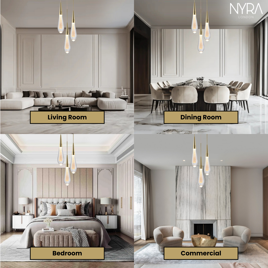 Auric Golden Droplet Pendant Lights with Crystal Finish | Temsk