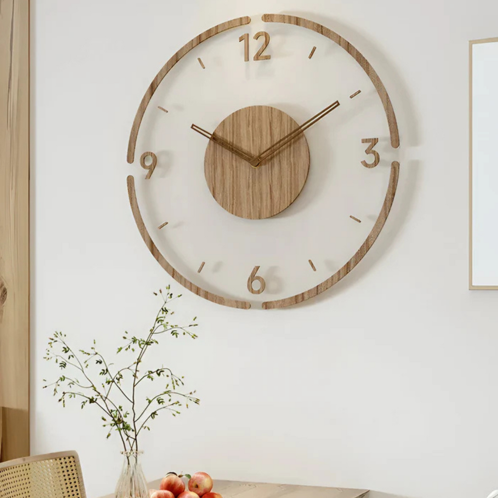 Nordische Holz-Wanduhr mit geräuschlosem Quarzwerk-Design | Temsk