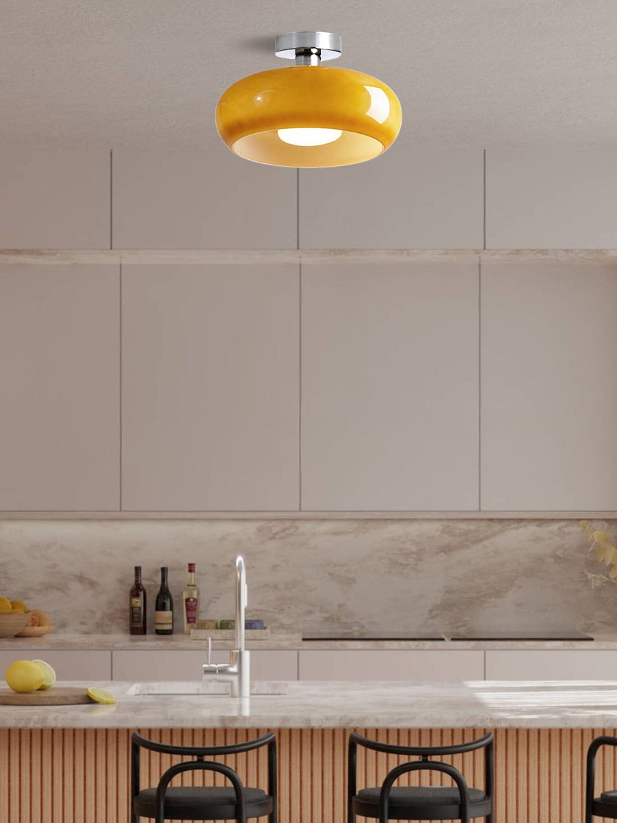 Bauhaus Glass Disk Ceiling Light In Brass Or Chrome Finish, Orange-Yellow Or White Glass | Temsk
