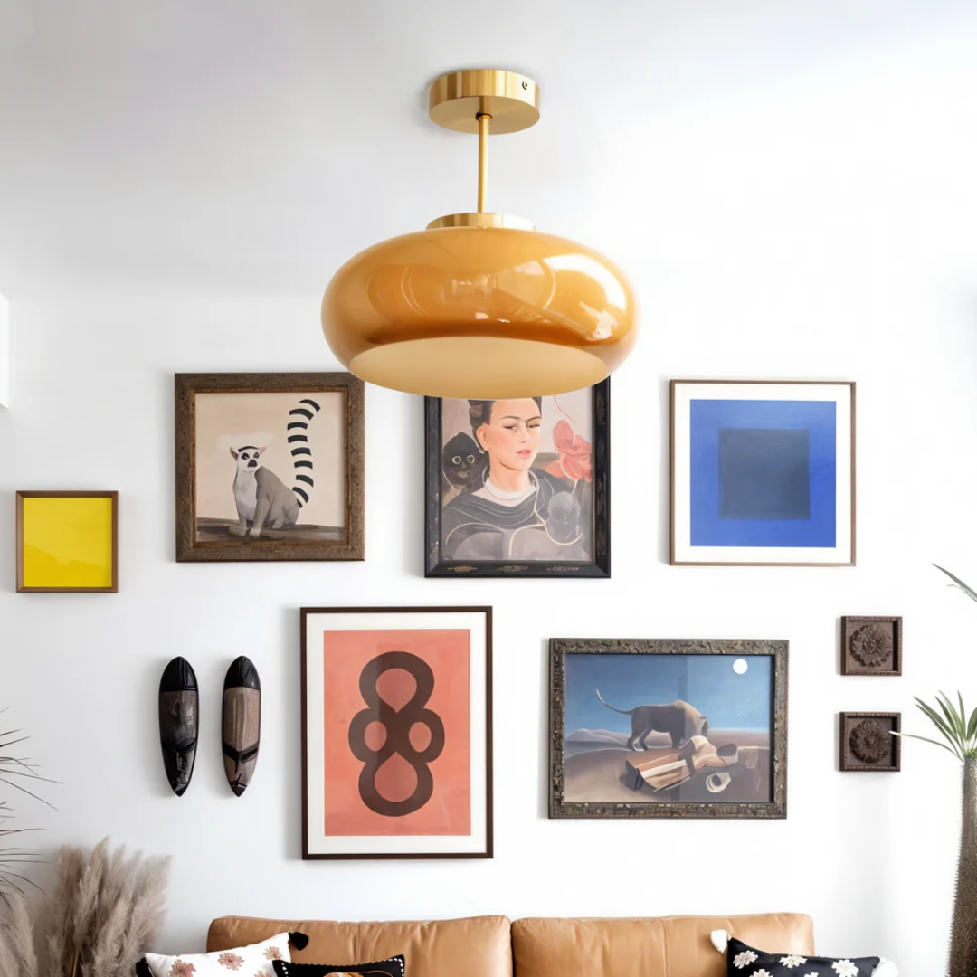 Candeeiro de Teto em Vidro Vintage Redondo, LED 12W para Interiores Modernos e Minimalistas | Temsk