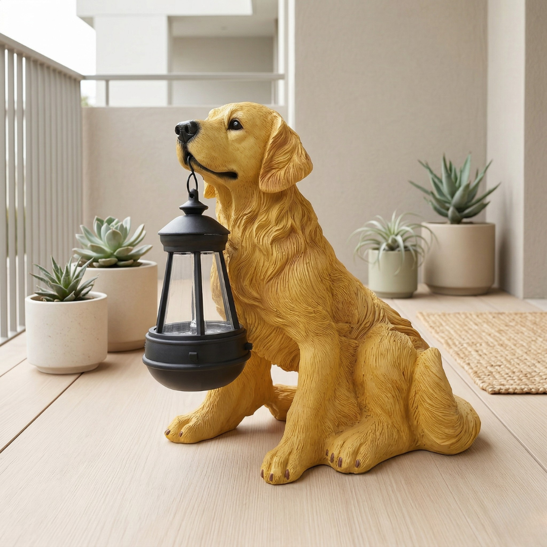 Solar Puppy Garden Ornament for Outdoor Patio and Garden Decor | Temsk