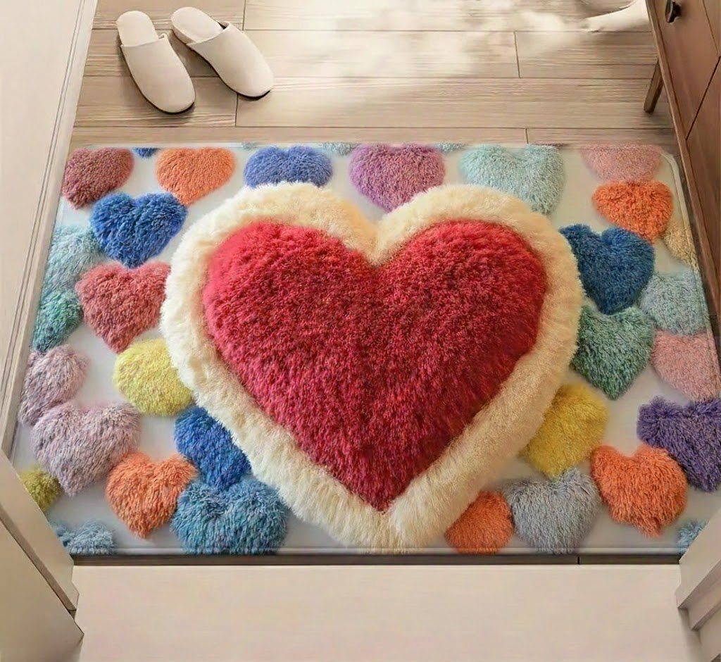 Cozy Entrance Doormat With Heart Pattern And Durable Polyester | Temsk