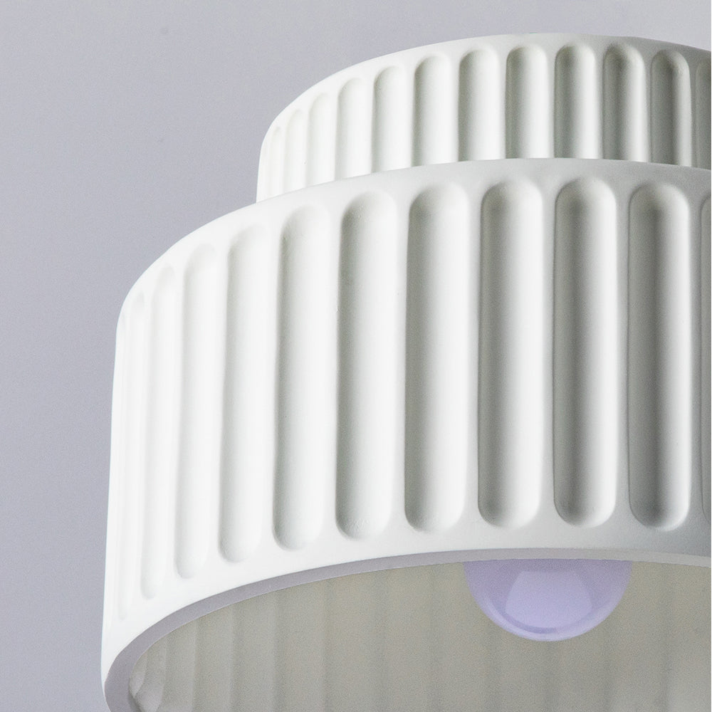 Ribbed Resin Ceiling Light E27 White Compact Retro Design Lamp For Living Room | Temsk