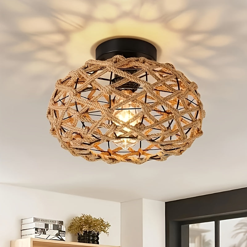 Rustikale handgewebte Deckenleuchte mit Hanfseil, Boho-Stil | Temsk