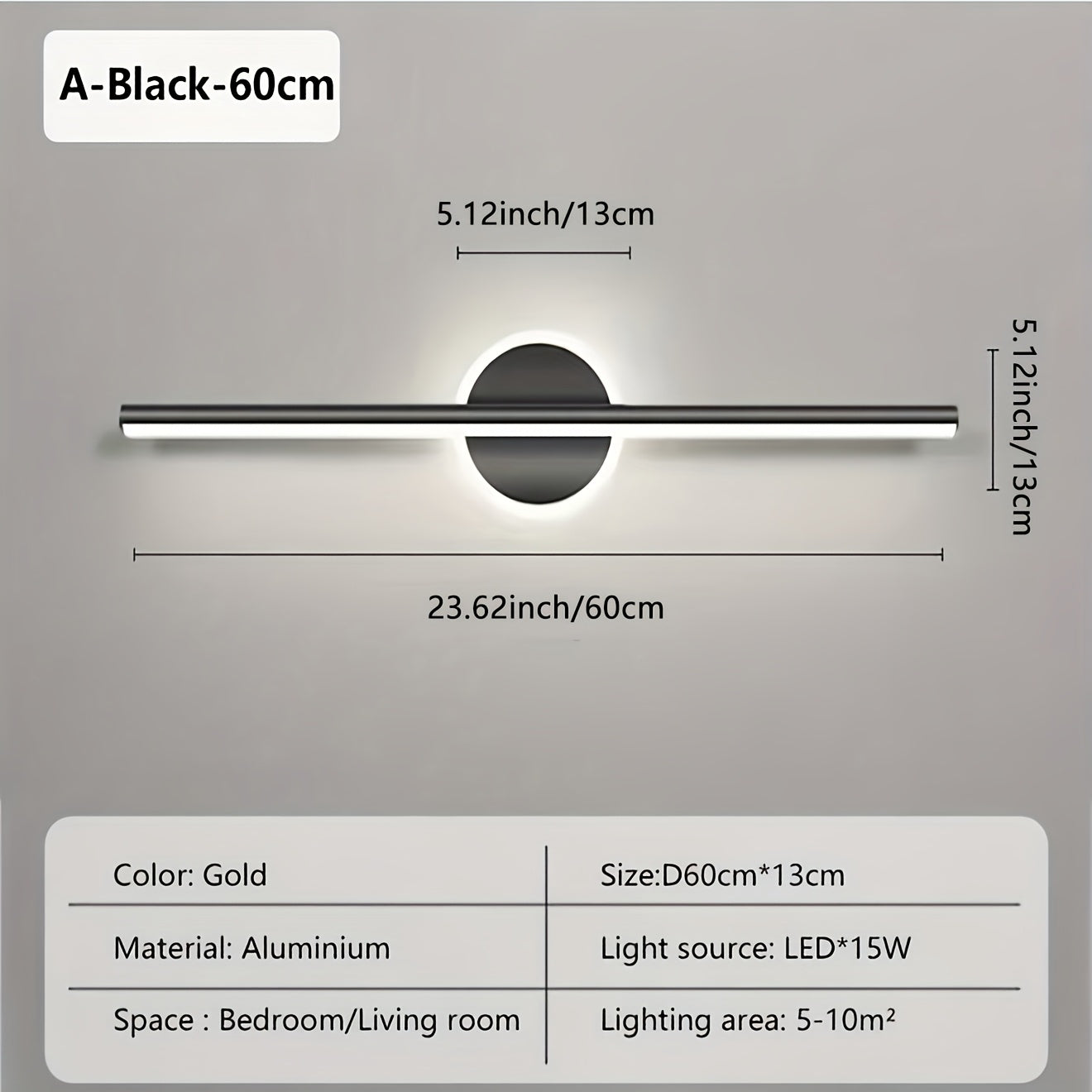 Luxe LED Spiegel-Wandlampe in Schwarz und Gold im minimalistischen Stil | Temsk