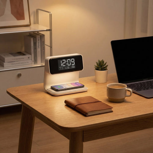 3-In-1 Alarm Clock With Night Light And Wireless Charging, 6x4 In Plastic | Temsk