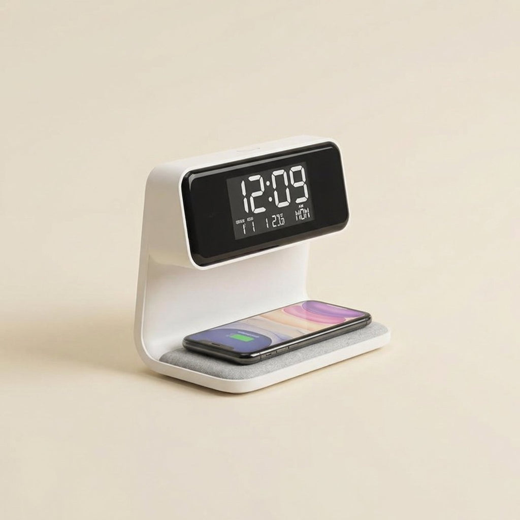 3-In-1 Alarm Clock With Night Light And Wireless Charging, 6x4 In Plastic | Temsk