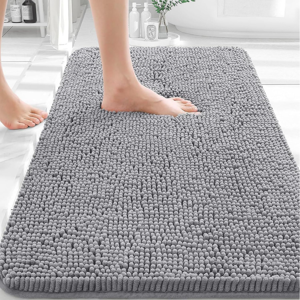 Chenille Bath Rug Absorbent Mat For Bathroom Floor That Stays Put | Temsk