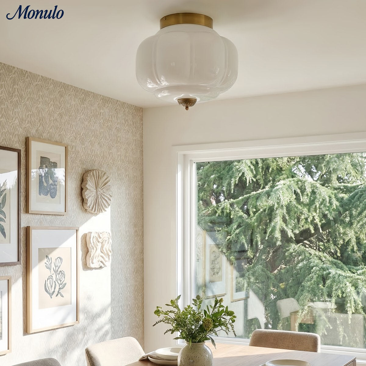 Milk Glass Ceiling Light With Glass Shade, Modern Flush Mount, Scandinavian Style | Temsk