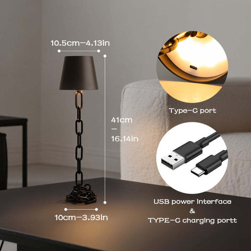Industrial Chain-Link Desk Lamp With Rechargeable LED Light | Temsk