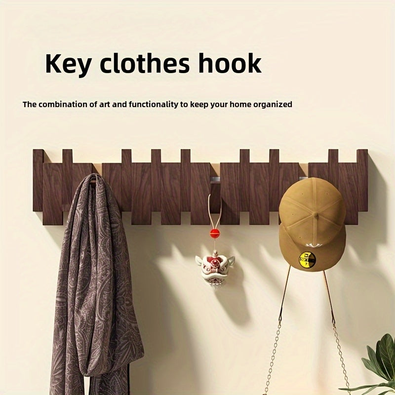 Wandhaken aus Holz mit ausklappbarem Klaviertastenhalter für Flur oder Schlafzimmer | Temsk