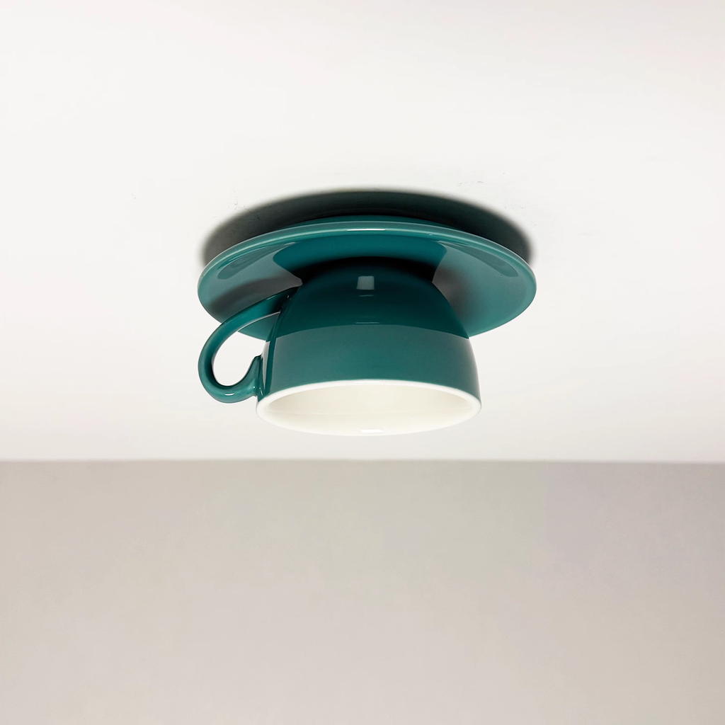 Coffee Cup Ceramic Ceiling Light With LED In Blue Pink For Bedroom And Living Room | Temsk