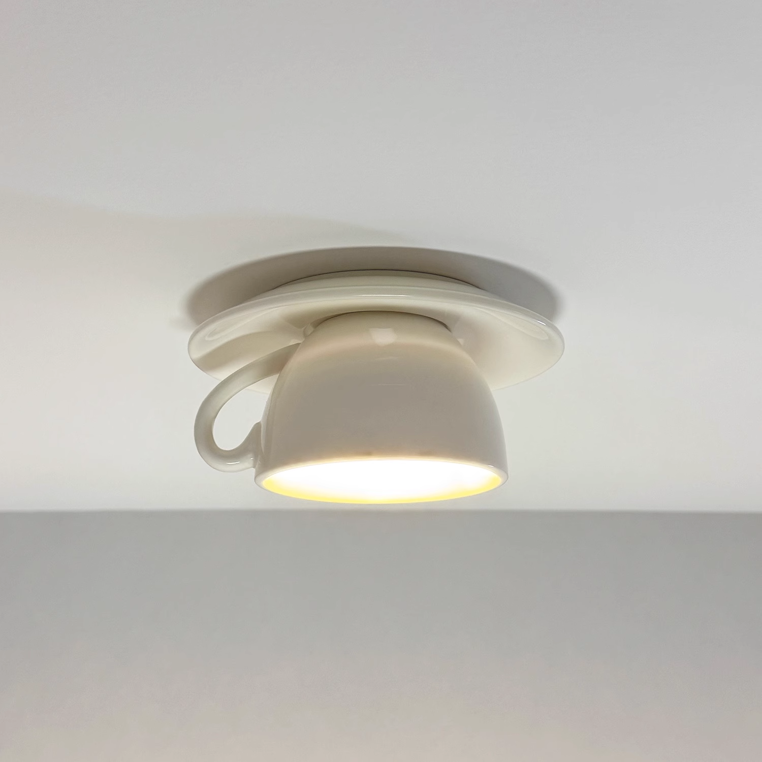 Coffee Cup Ceramic Ceiling Light With LED In Blue Pink For Bedroom And Living Room | Temsk