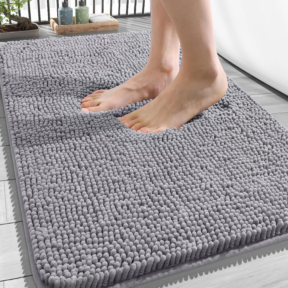 Chenille Bath Rug Absorbent Mat For Bathroom Floor That Stays Put | Temsk