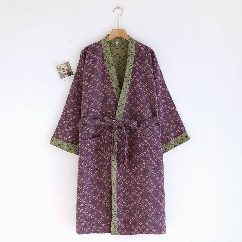 AeroLuma Reversible Kimono Bathrobe In Organic Cotton For Breathable Comfort | Temsk