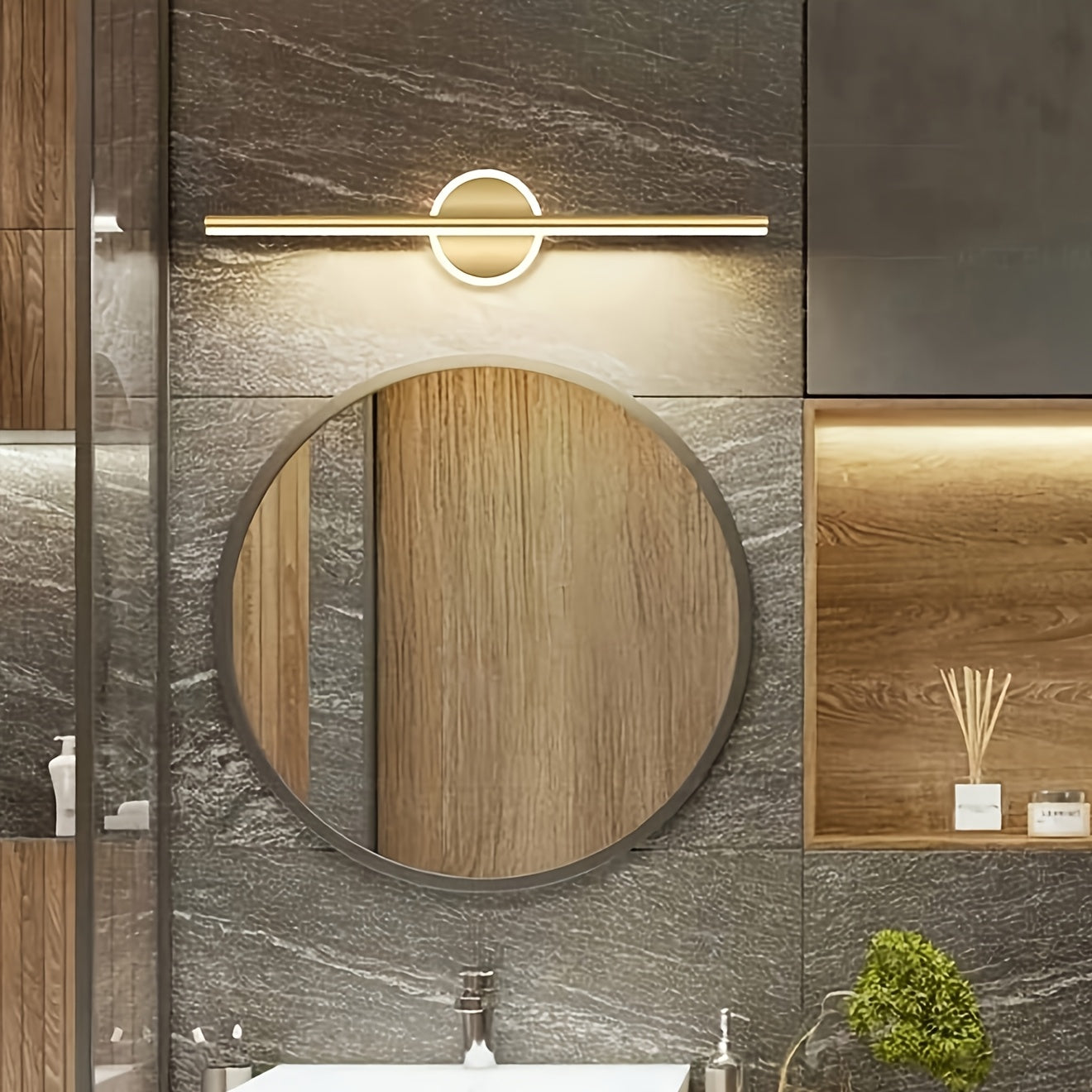 Luxe LED Spiegel-Wandlampe in Schwarz und Gold im minimalistischen Stil | Temsk