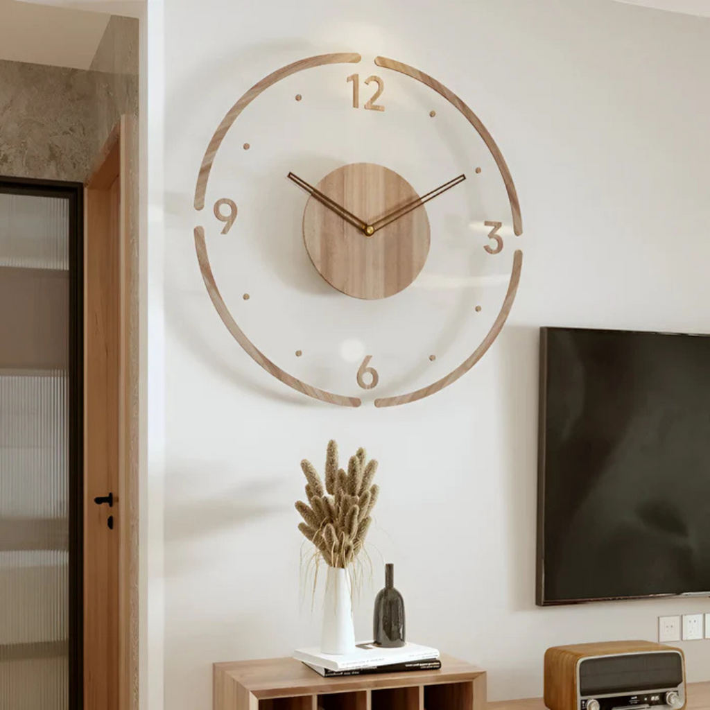 Nordische Holz-Wanduhr mit geräuschlosem Quarzwerk-Design | Temsk
