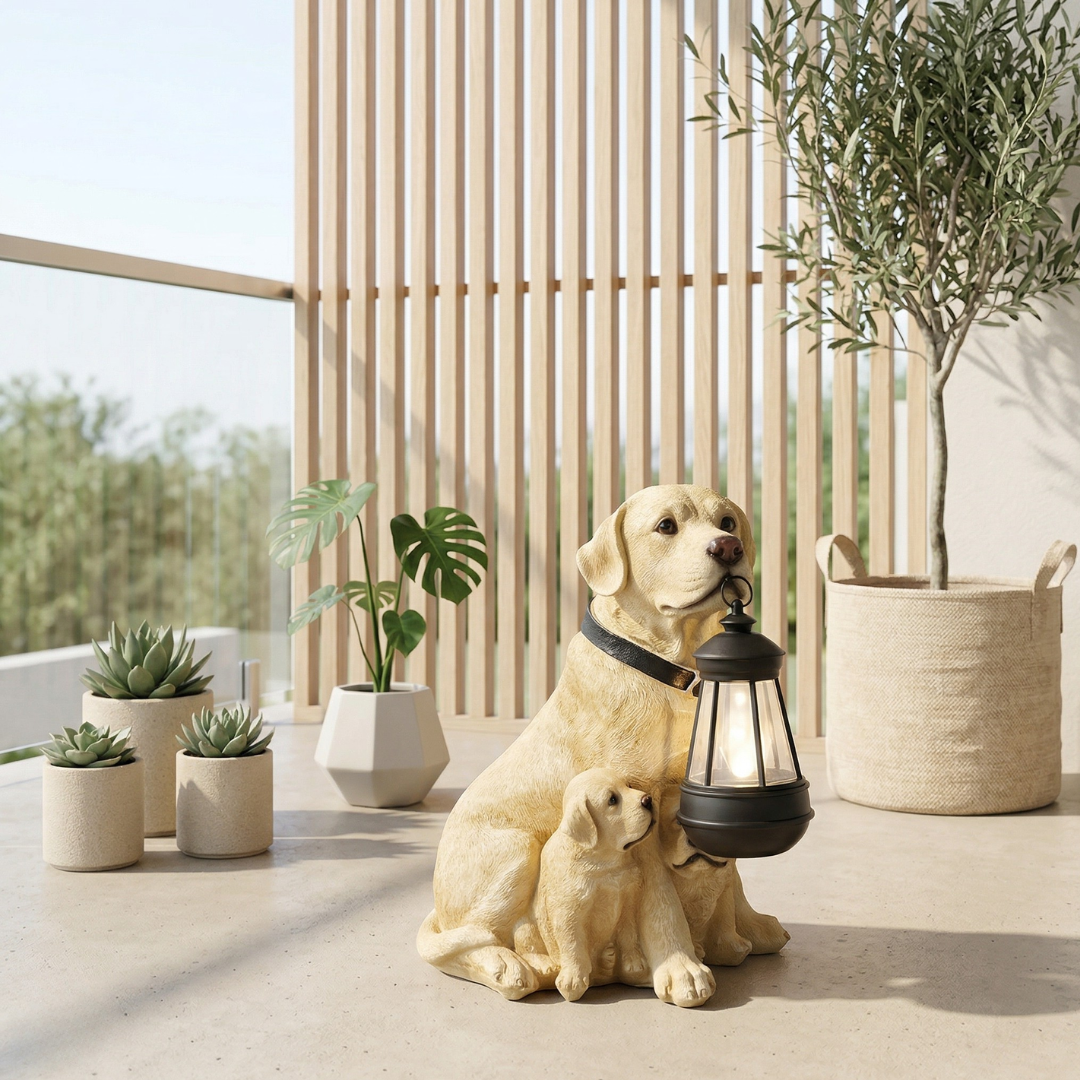 Solar Puppy Garden Ornament for Outdoor Patio and Garden Decor | Temsk
