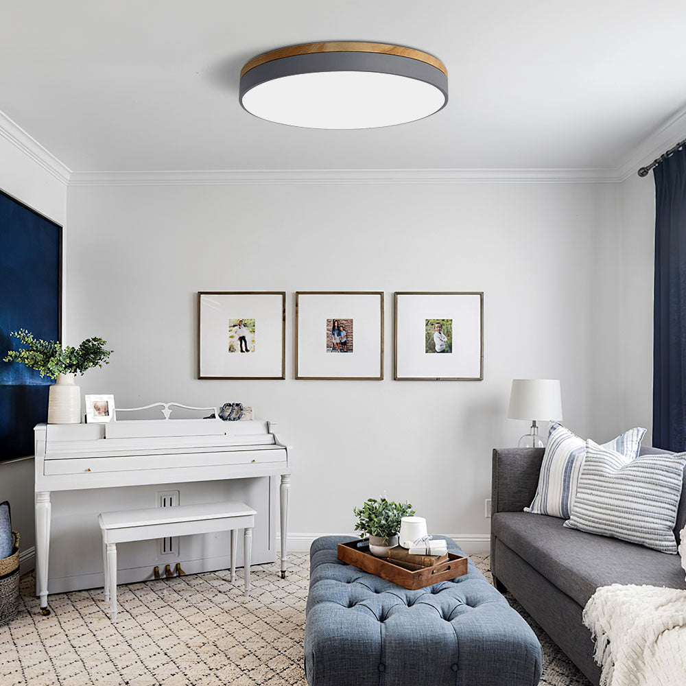 Round Wooden LED Ceiling Light With Acrylic, Dimmable Warm Glow, Scandinavian Style | Temsk