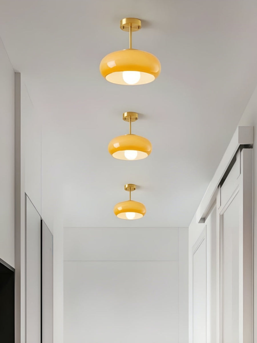 Bauhaus Glass Disk Ceiling Light In Brass Or Chrome Finish, Orange-Yellow Or White Glass | Temsk